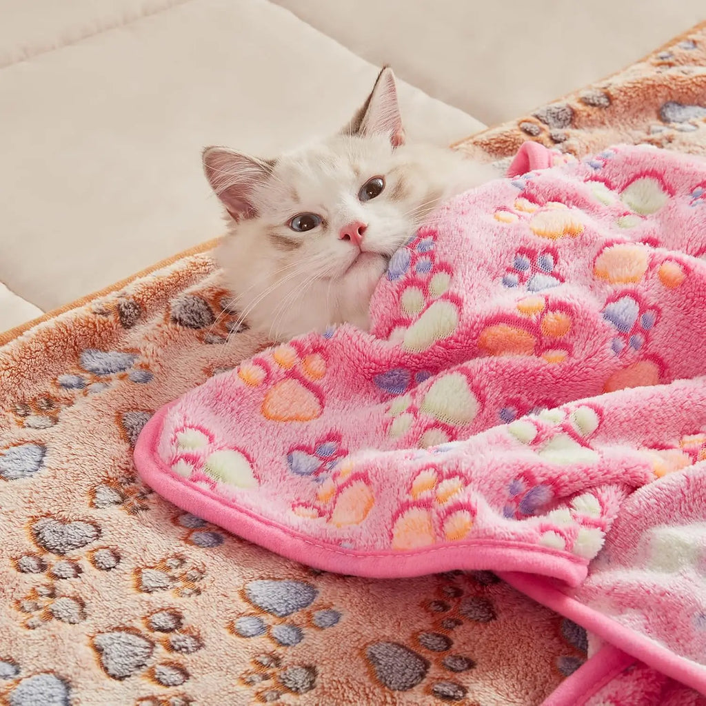 Soft Fluffy Pet Blanket High Quality Cute Dog Cat Paw Print Thick Coral Fleece Blankets Pet Mat Warm and Comfortable Thermal Pad